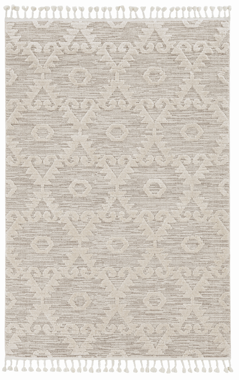 8' Beige and Ivory Geometric Runner Rug-Area Rugs-DECOROLALA