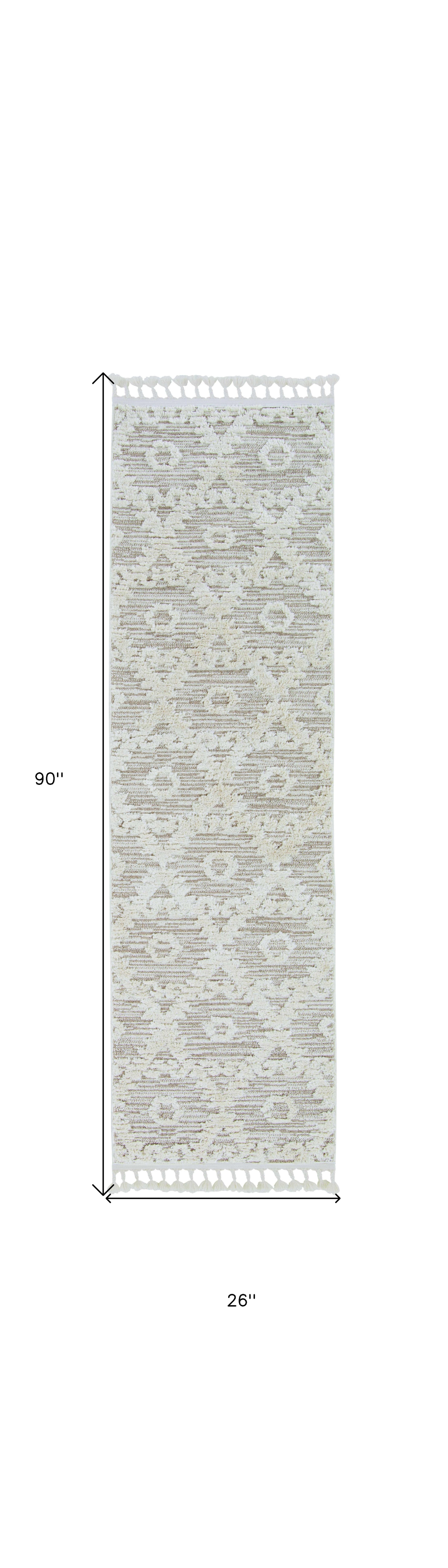 8' Beige and Ivory Geometric Runner Rug-Area Rugs-DECOROLALA