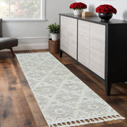 8' Beige and Ivory Geometric Runner Rug-Area Rugs-DECOROLALA