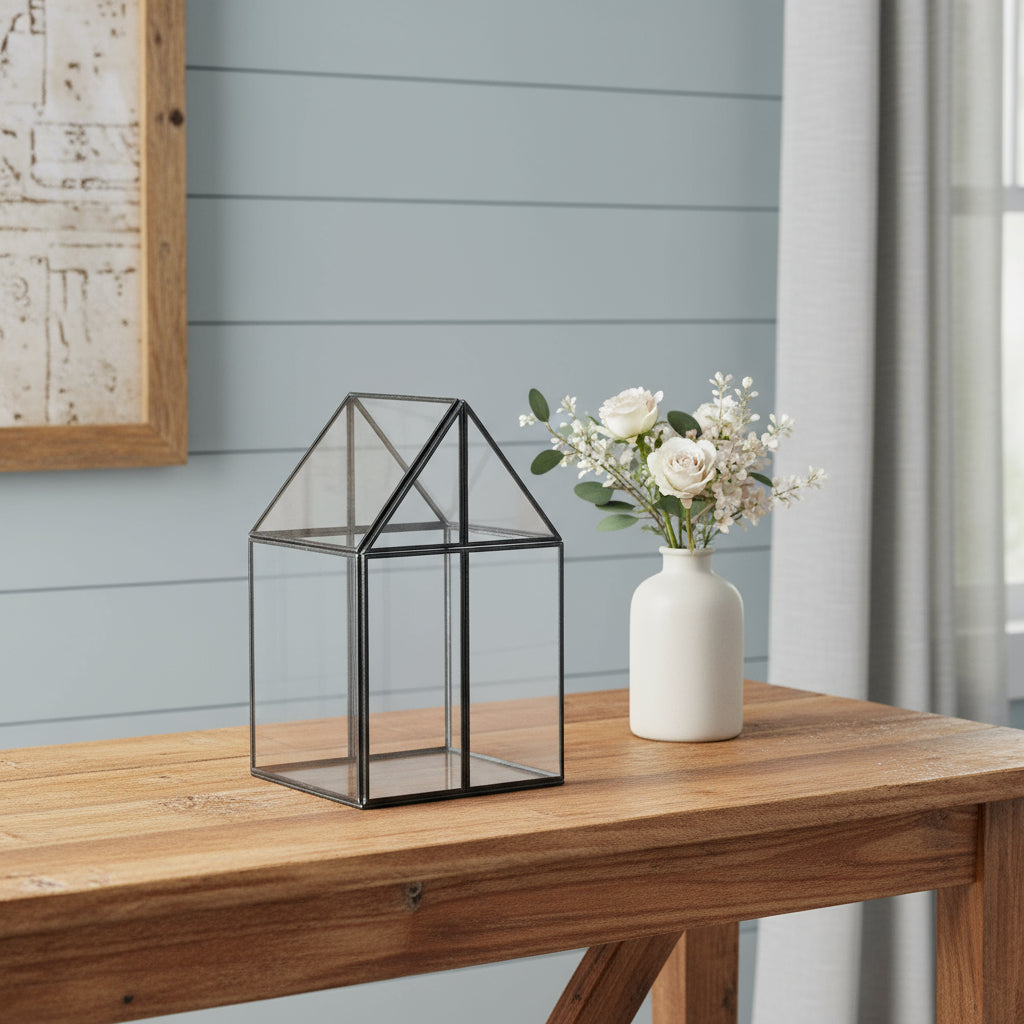 8" Black And Clear Glass And Metal Box-Organizers-DECOROLALA