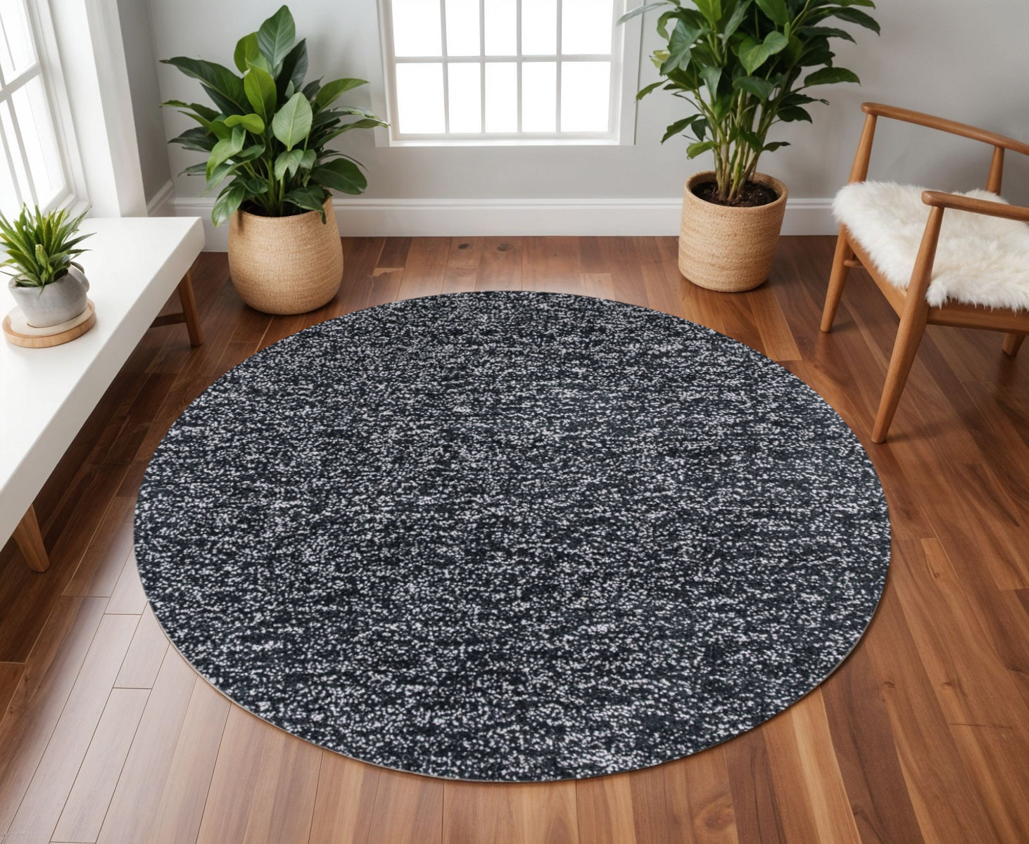 8' Black And White Hand Woven Round Rug-Area Rugs-DECOROLALA