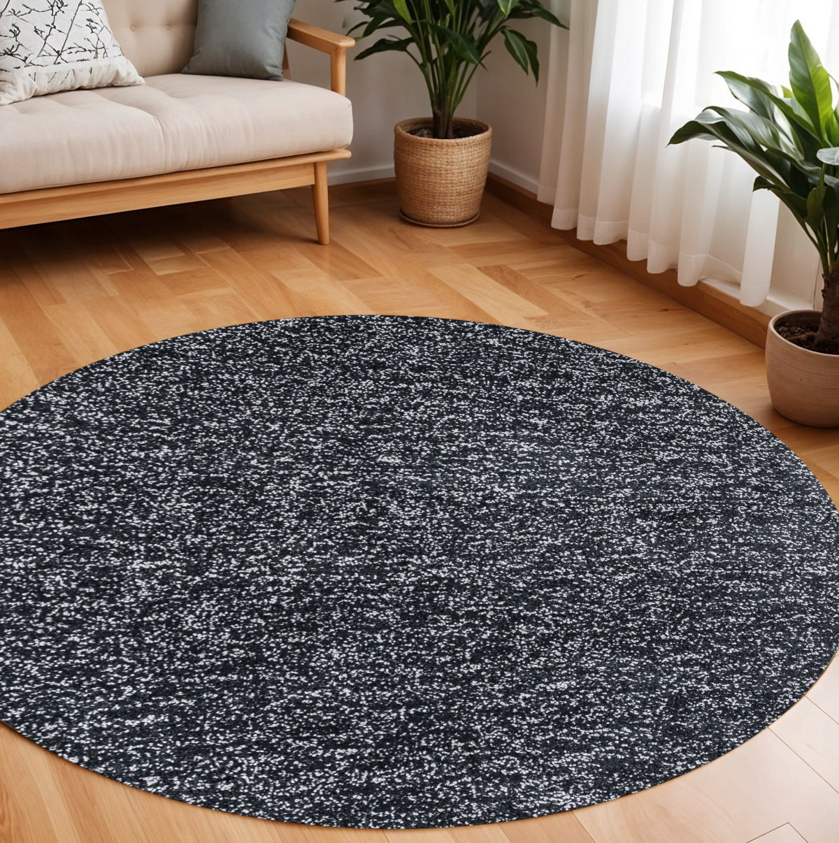 8' Black And White Hand Woven Round Rug-Area Rugs-DECOROLALA