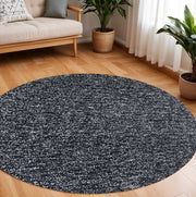 8' Black And White Hand Woven Round Rug-Area Rugs-DECOROLALA
