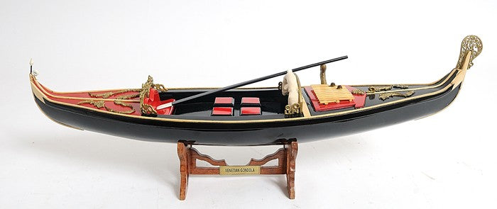 8" Black and Red Venetian Gondola Hand Painted Decorative Boat-Sculptures-DECOROLALA