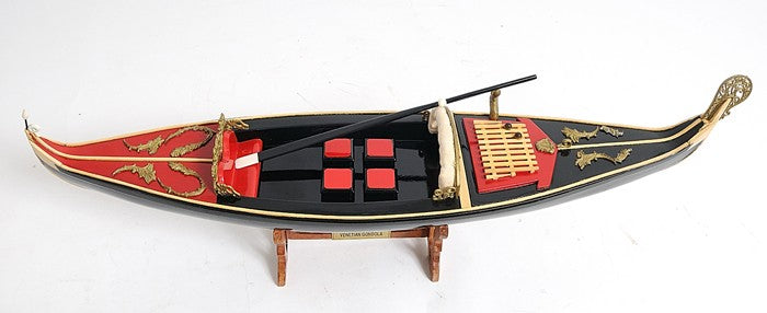 8" Black and Red Venetian Gondola Hand Painted Decorative Boat-Sculptures-DECOROLALA