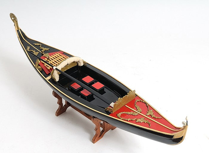 8" Black and Red Venetian Gondola Hand Painted Decorative Boat-Sculptures-DECOROLALA