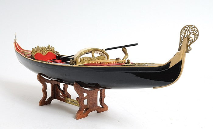 8" Black and Red Venetian Gondola Hand Painted Decorative Boat-Sculptures-DECOROLALA