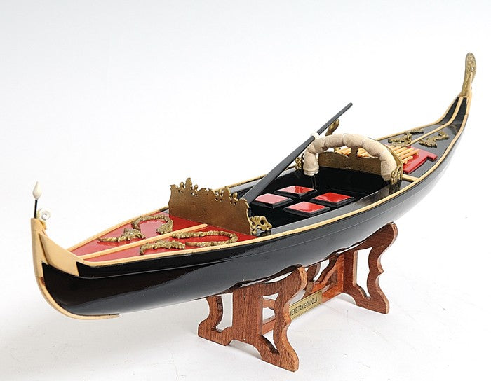8" Black and Red Venetian Gondola Hand Painted Decorative Boat-Sculptures-DECOROLALA