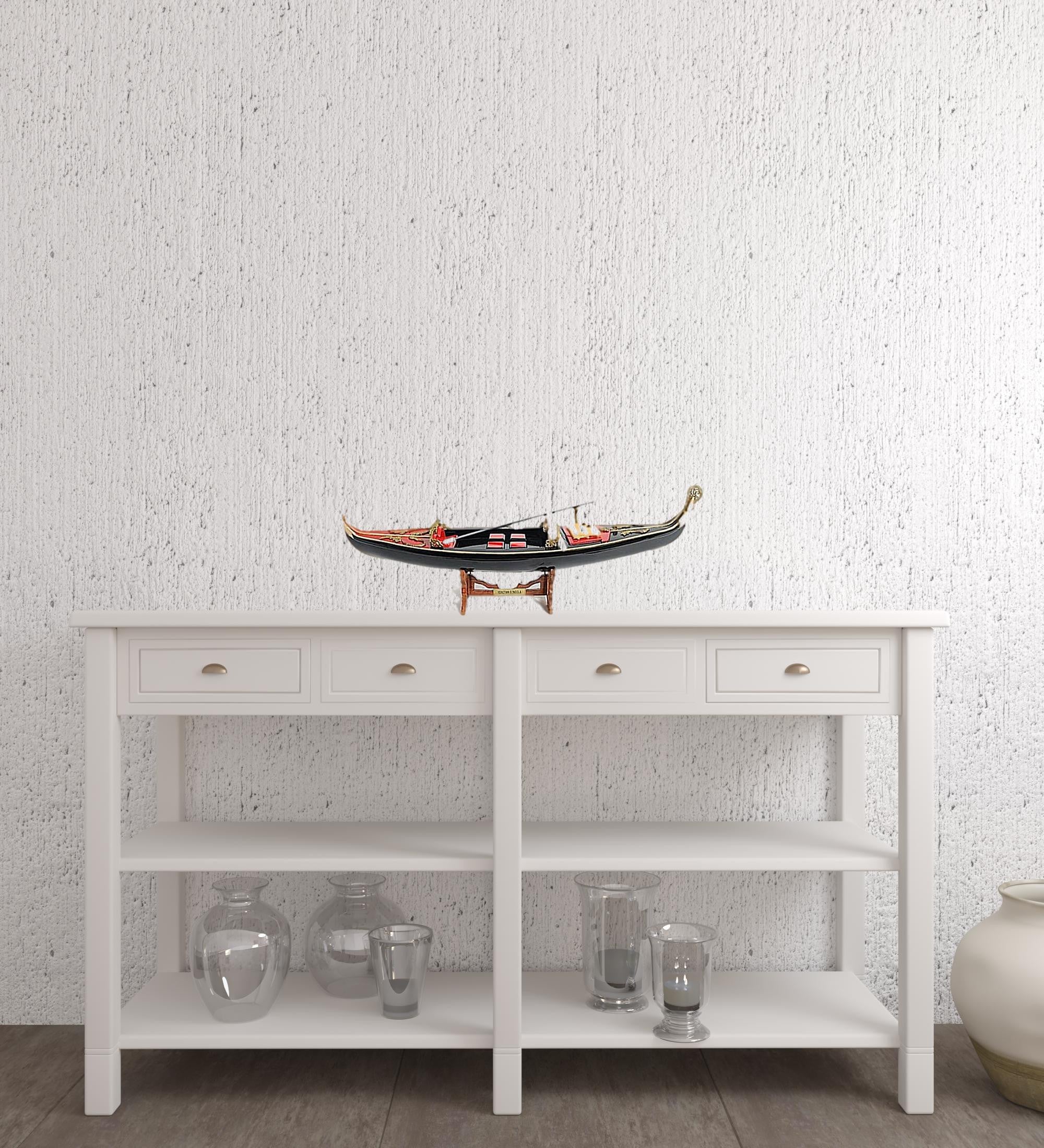 8" Black and Red Venetian Gondola Hand Painted Decorative Boat-Sculptures-DECOROLALA