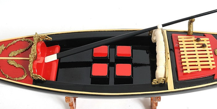 8" Black and Red Venetian Gondola Hand Painted Decorative Boat-Sculptures-DECOROLALA
