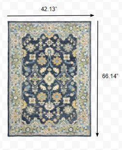 8' Blue And Gold Wool Hand Tufted Runner Rug-Area Rugs-DECOROLALA