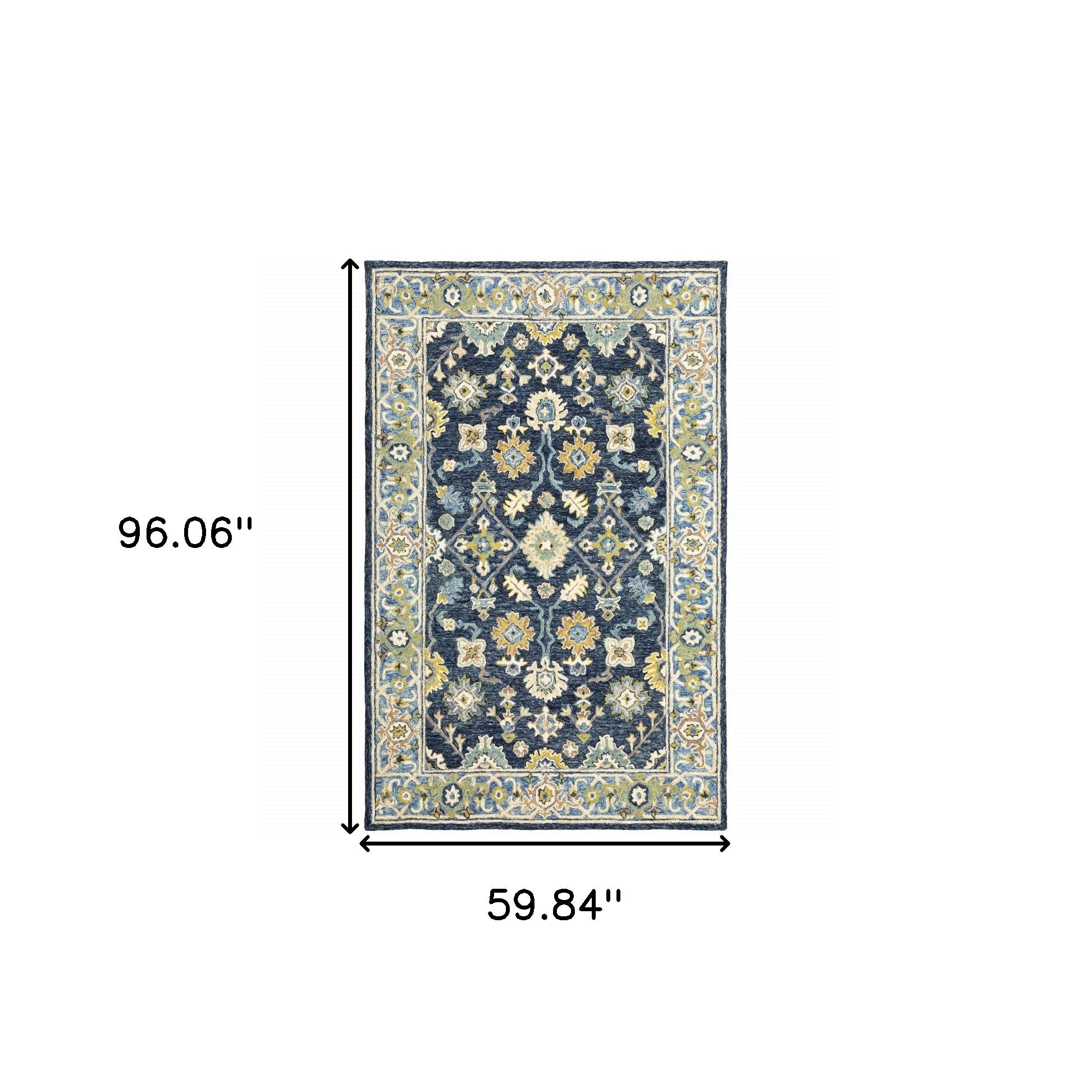 8' Blue And Gold Wool Hand Tufted Runner Rug-Area Rugs-DECOROLALA