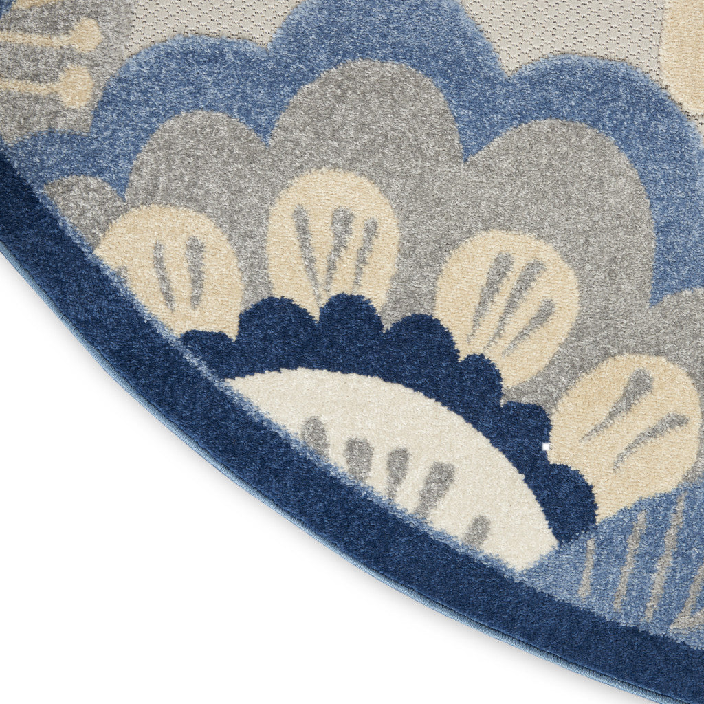 8' Blue And Gray Round Indoor Outdoor Area Rug-Outdoor Rugs-DECOROLALA