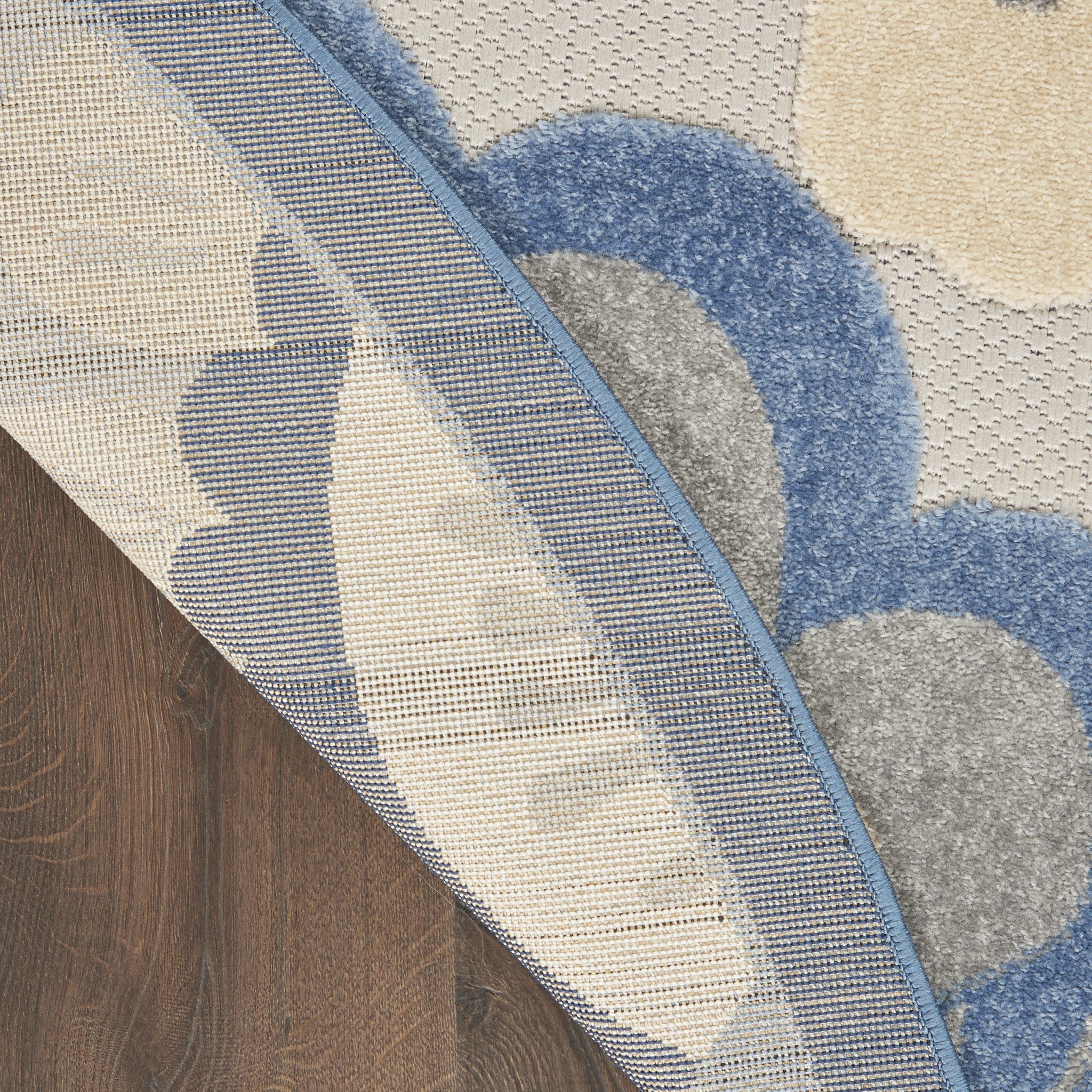 8' Blue And Gray Round Indoor Outdoor Area Rug-Outdoor Rugs-DECOROLALA