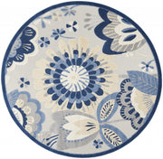 8' Blue And Gray Round Indoor Outdoor Area Rug-Outdoor Rugs-DECOROLALA
