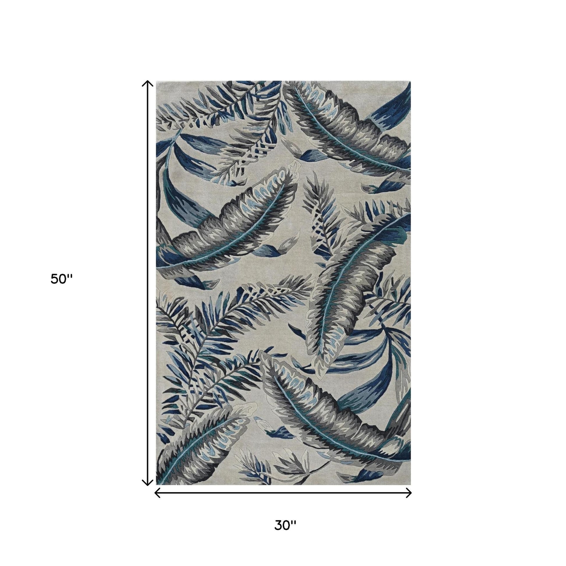 8' Blue And Gray Wool Botanical Leaves Hand Tufted Runner Rug-Area Rugs-DECOROLALA