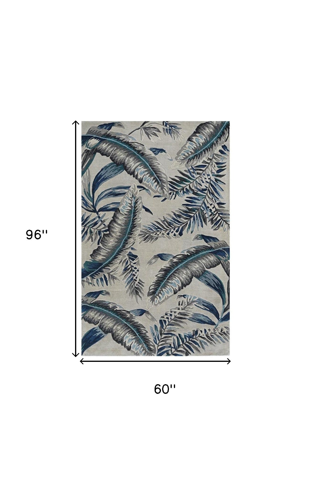 8' Blue And Gray Wool Botanical Leaves Hand Tufted Runner Rug-Area Rugs-DECOROLALA