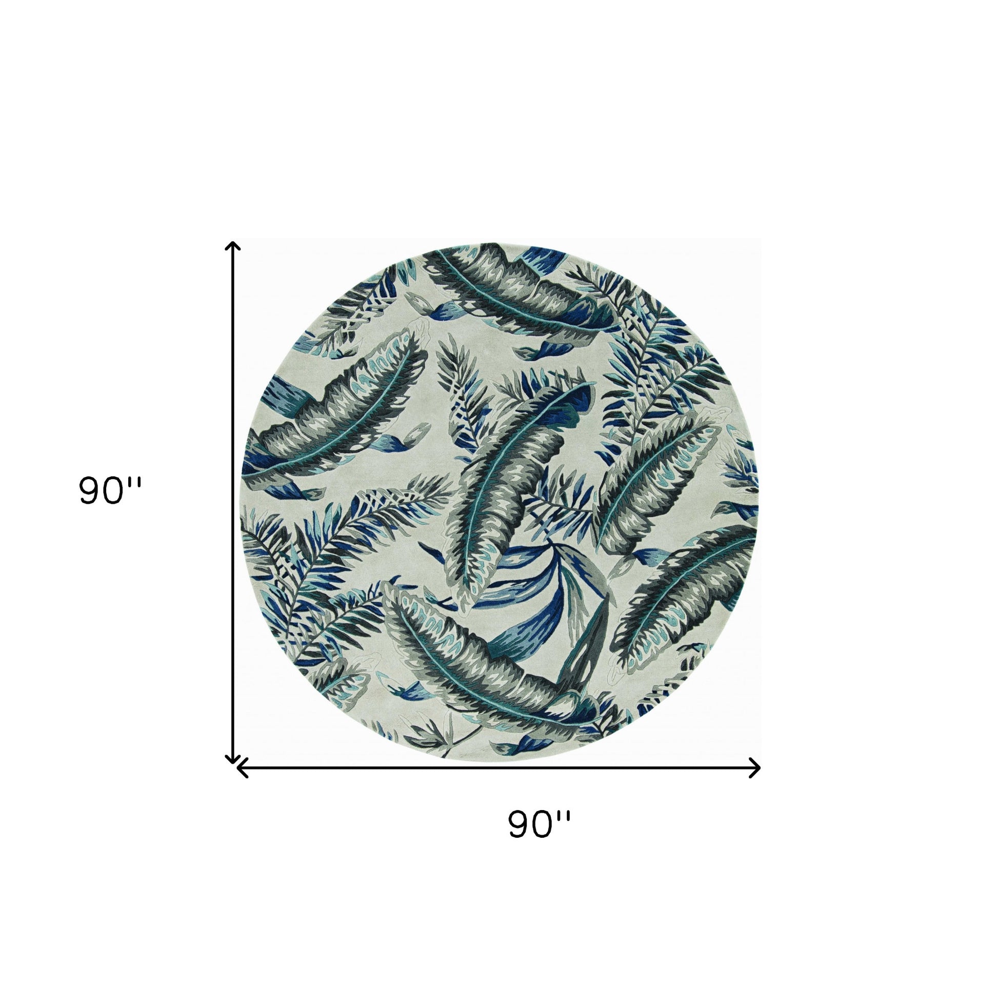 8' Blue And Gray Wool Botanical Leaves Hand Tufted Runner Rug-Area Rugs-DECOROLALA