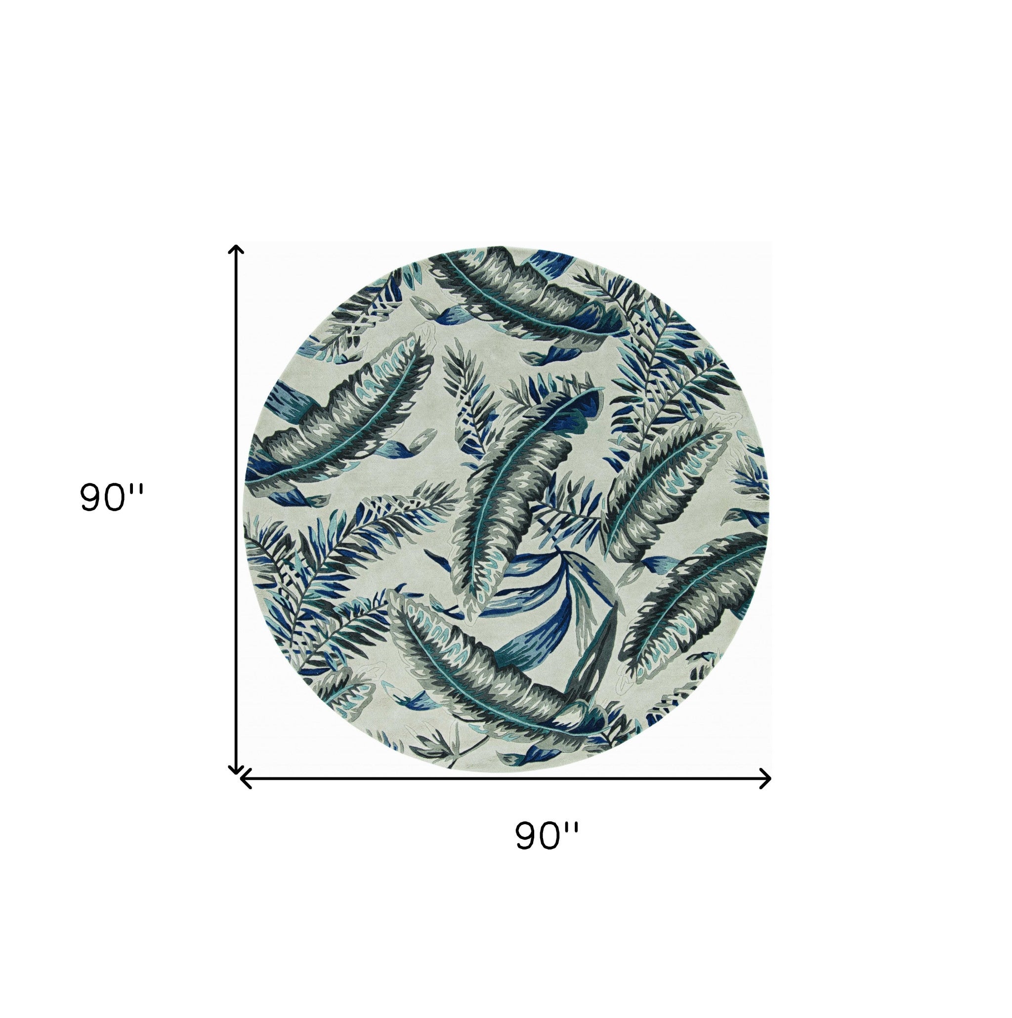 8' Blue And Gray Wool Botanical Leaves Hand Tufted Runner Rug-Area Rugs-DECOROLALA