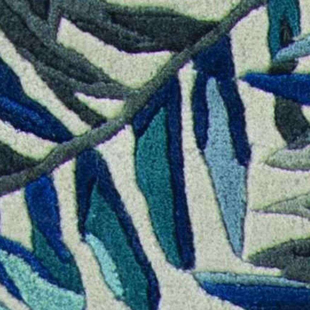 8' Blue And Gray Wool Botanical Leaves Hand Tufted Runner Rug-Area Rugs-DECOROLALA