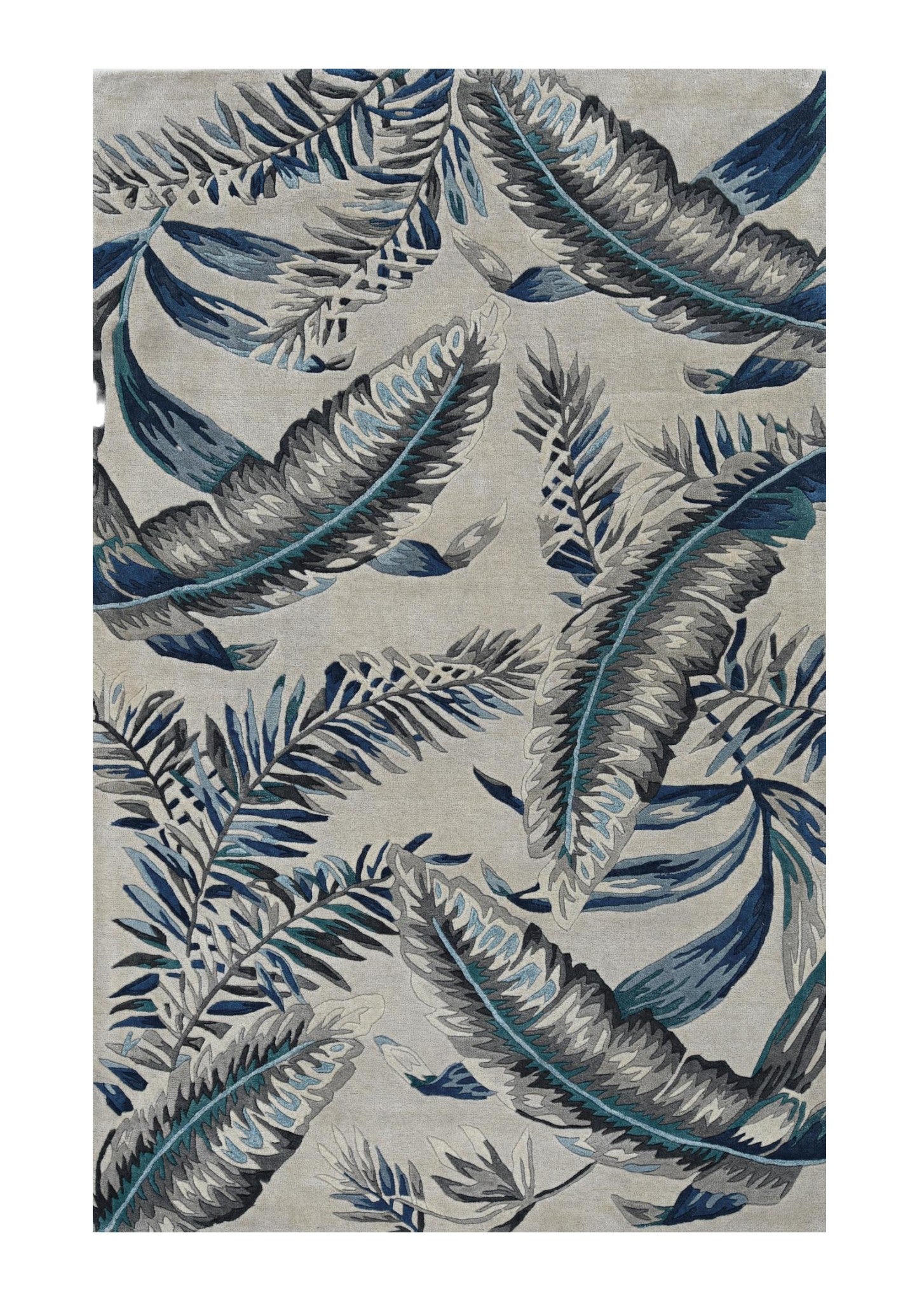 8' Blue And Gray Wool Botanical Leaves Hand Tufted Runner Rug-Area Rugs-DECOROLALA