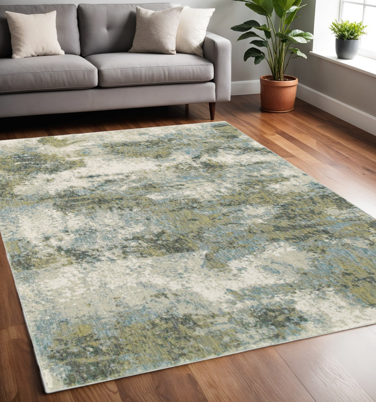 8' Blue And Green Runner Rug-Area Rugs-DECOROLALA