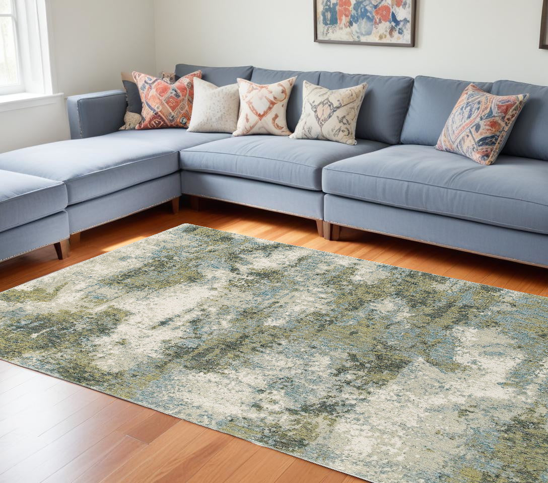 8' Blue And Green Runner Rug-Area Rugs-DECOROLALA