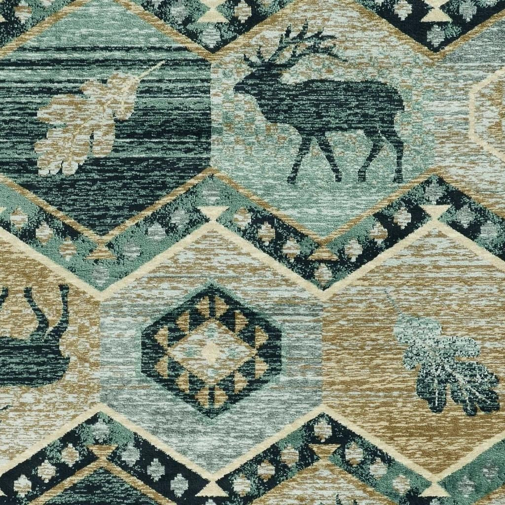 8' Blue And Green Woodland Lodge Round Rug-Area Rugs-DECOROLALA