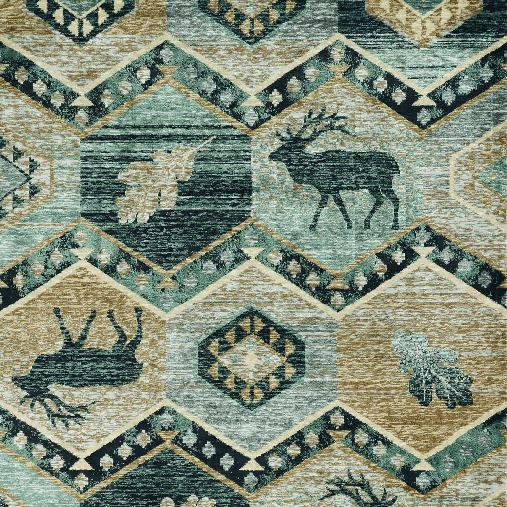 8' Blue And Green Woodland Lodge Round Rug-Area Rugs-DECOROLALA