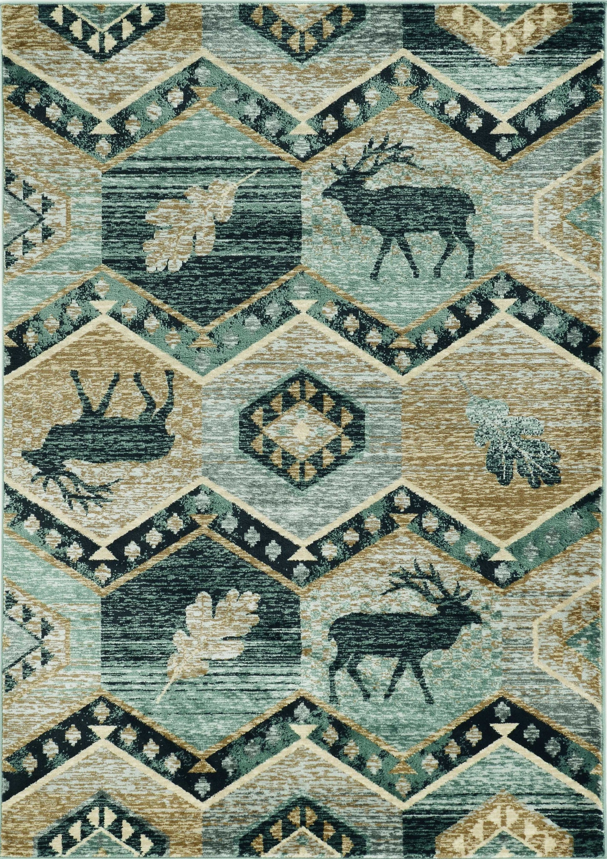 8' Blue And Green Woodland Lodge Round Rug-Area Rugs-DECOROLALA