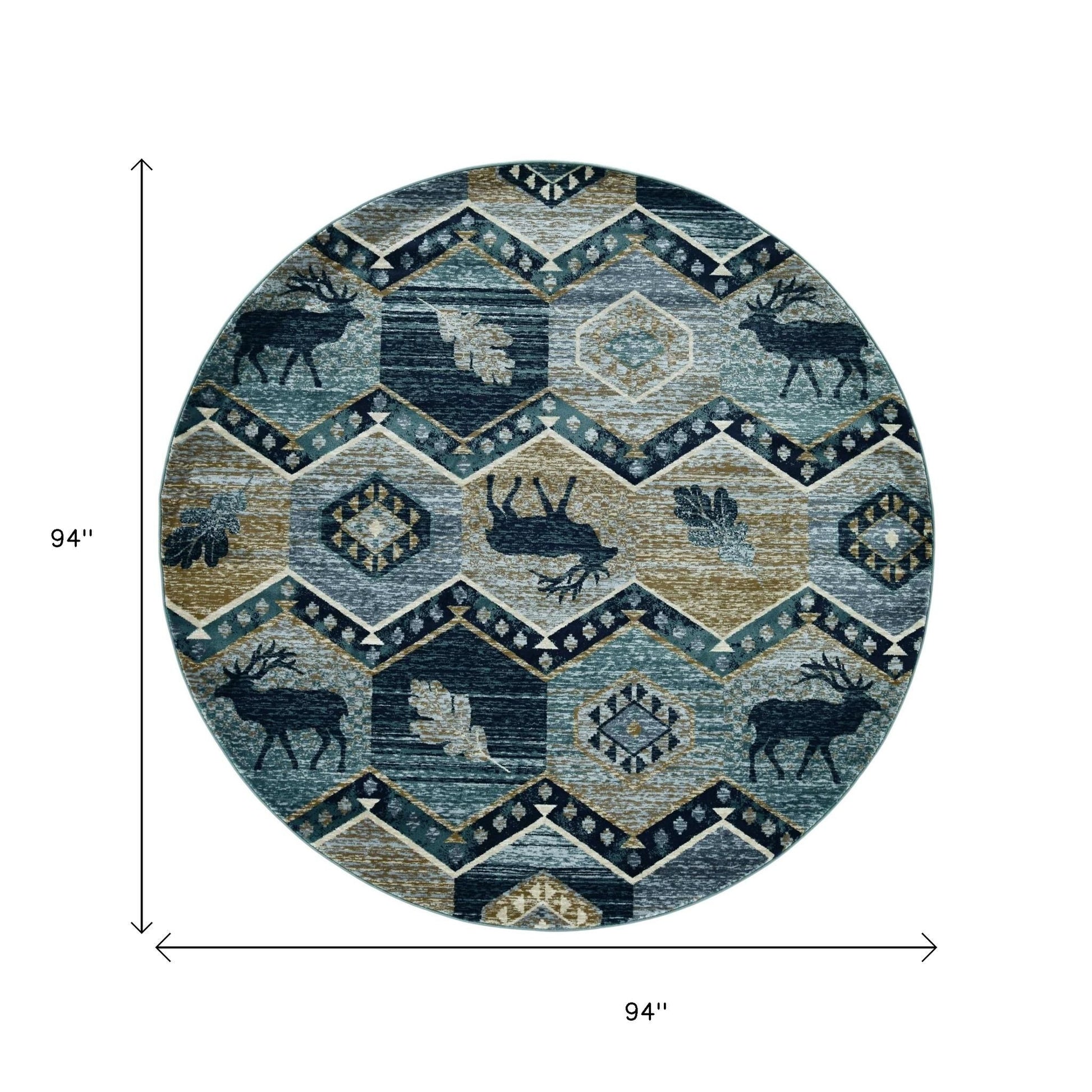 8' Blue And Green Woodland Lodge Round Rug-Area Rugs-DECOROLALA