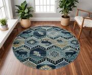 8' Blue And Green Woodland Lodge Round Rug-Area Rugs-DECOROLALA