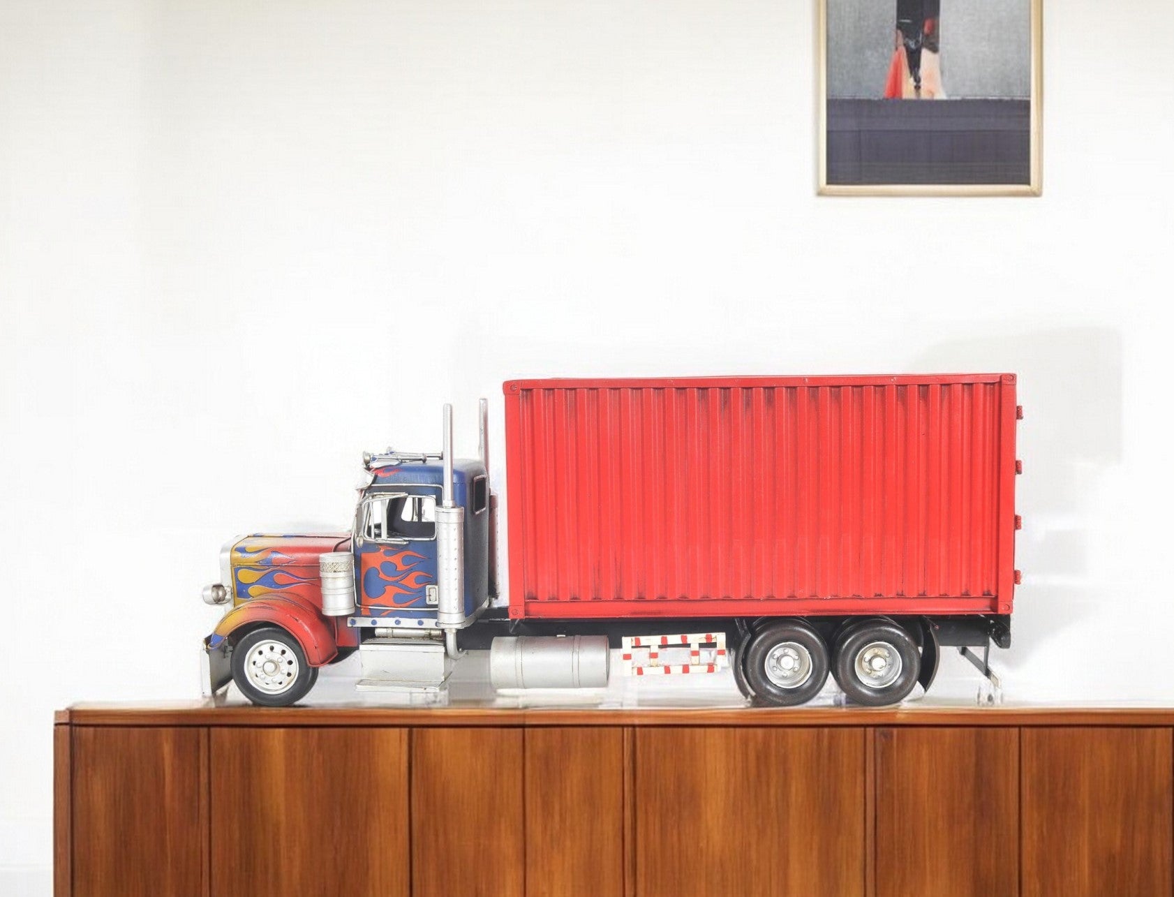 8" Blue And Red Metal Hand Painted Model Car Tabletop Sculpture-Sculptures-DECOROLALA