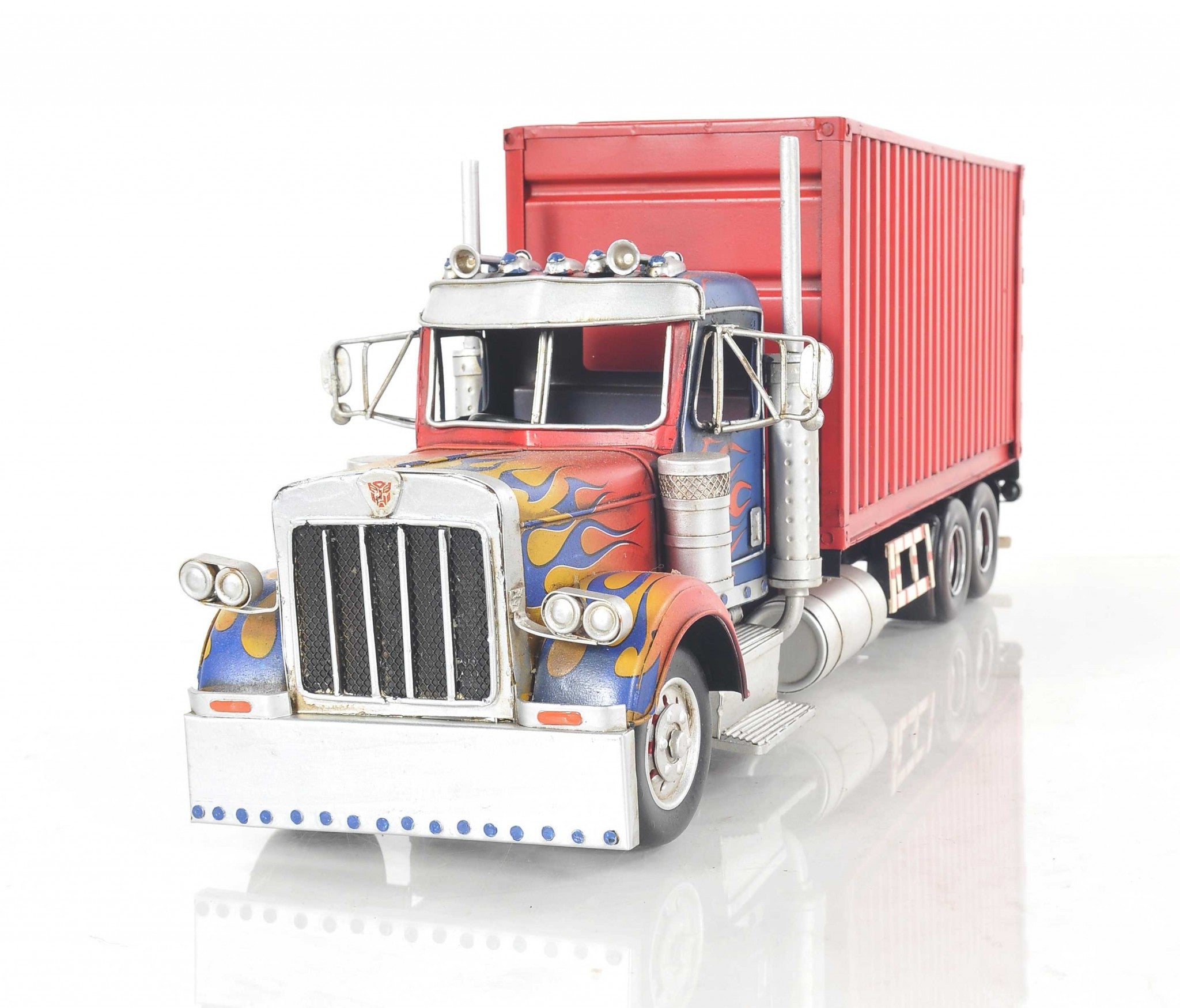 8" Blue And Red Metal Hand Painted Model Car Tabletop Sculpture-Sculptures-DECOROLALA