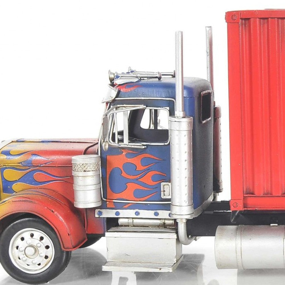 8" Blue And Red Metal Hand Painted Model Car Tabletop Sculpture-Sculptures-DECOROLALA