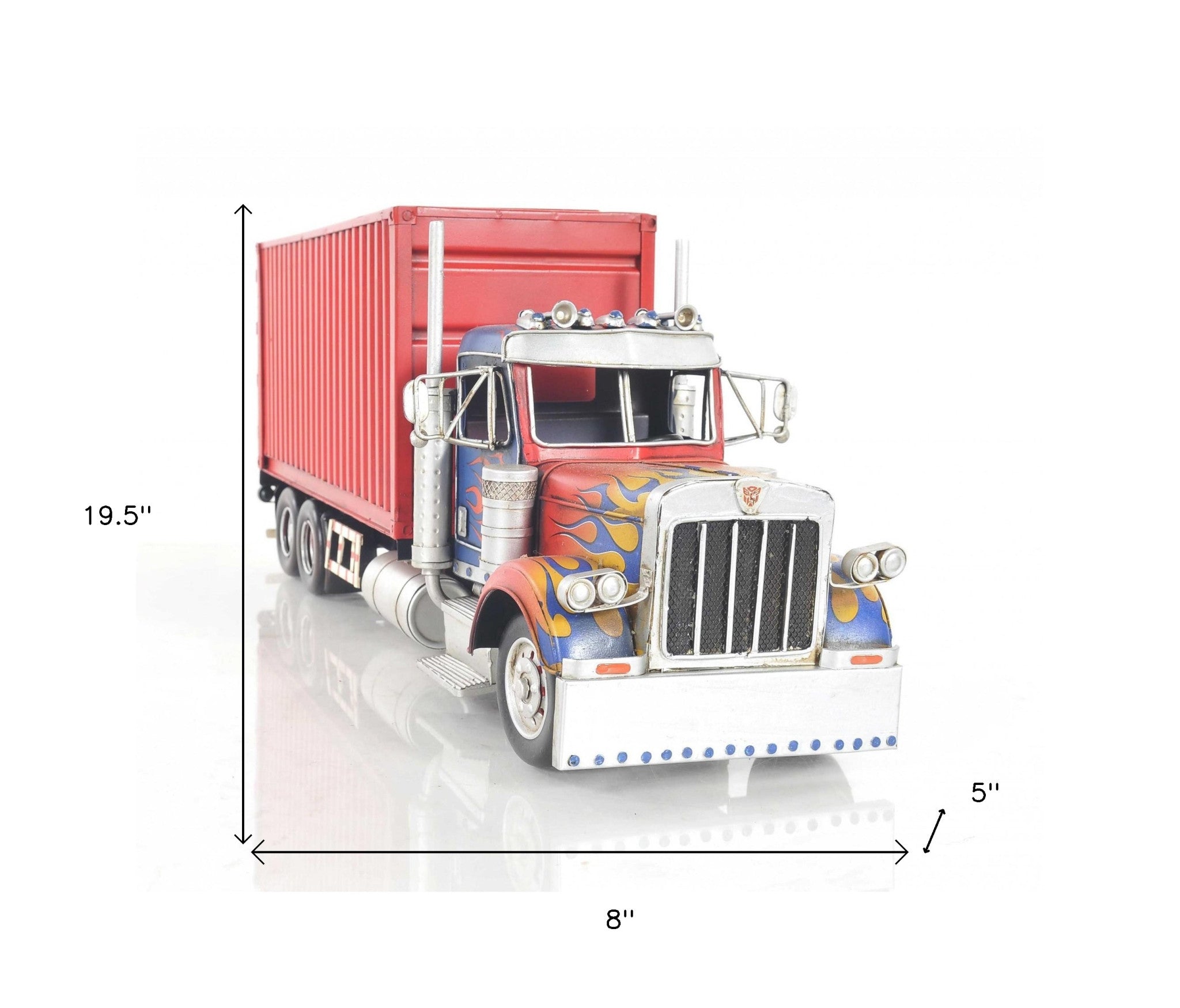 8" Blue And Red Metal Hand Painted Model Car Tabletop Sculpture-Sculptures-DECOROLALA