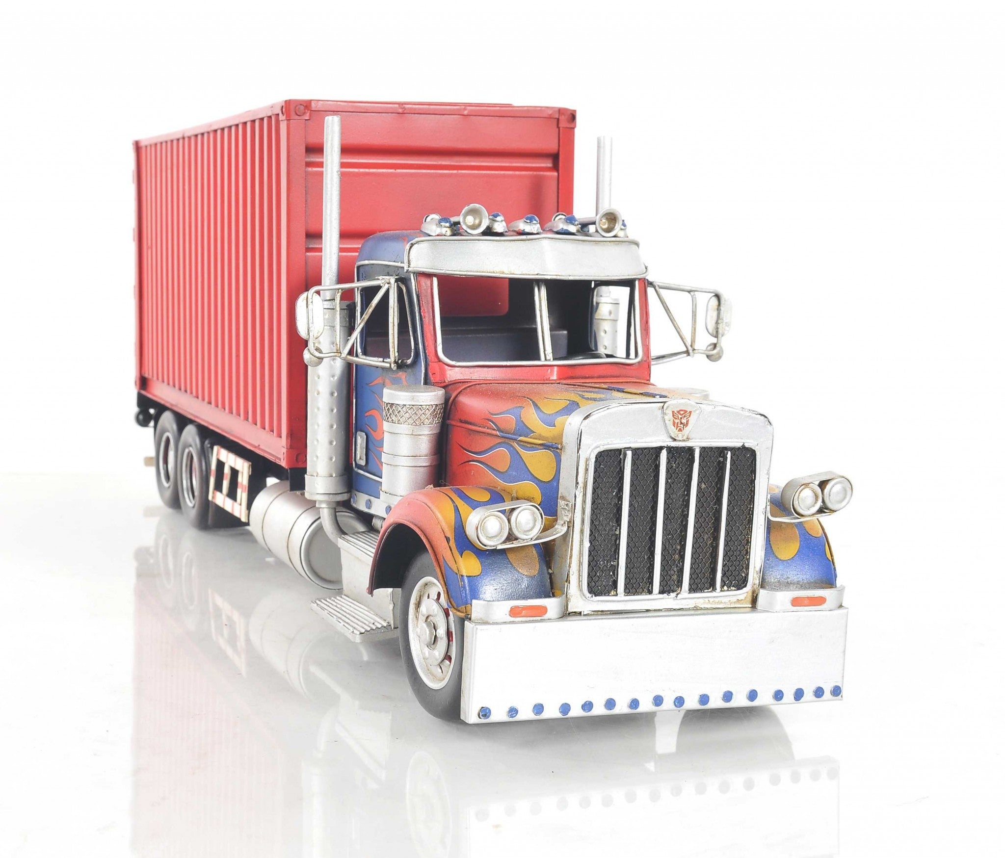 8" Blue And Red Metal Hand Painted Model Car Tabletop Sculpture-Sculptures-DECOROLALA