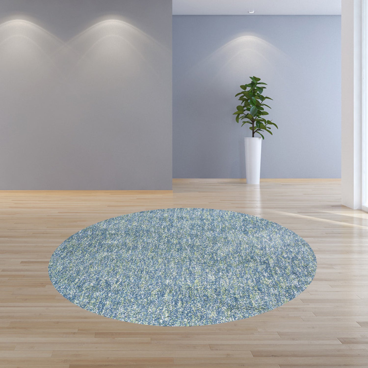 8' Blue And White Abstract Hand Woven Round Rug-Area Rugs-DECOROLALA