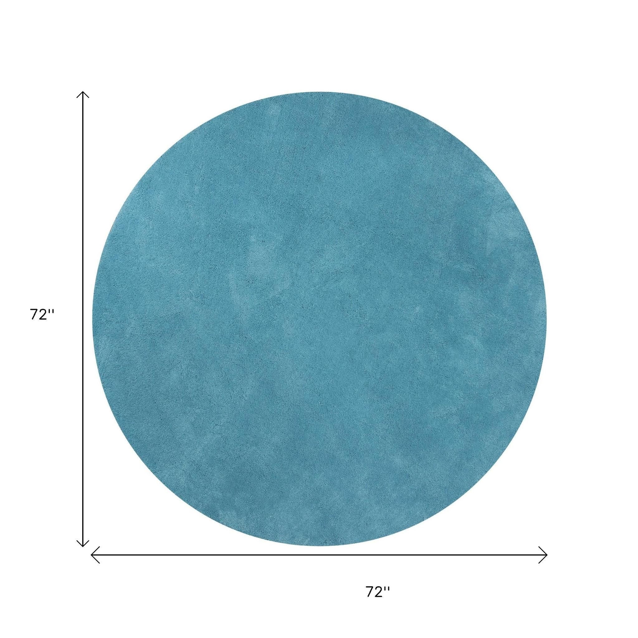 8' Blue Hand Woven Round Rug-Area Rugs-DECOROLALA