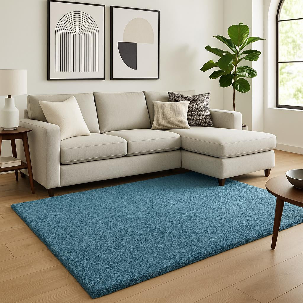 8' Blue Hand Woven Round Rug-Area Rugs-DECOROLALA