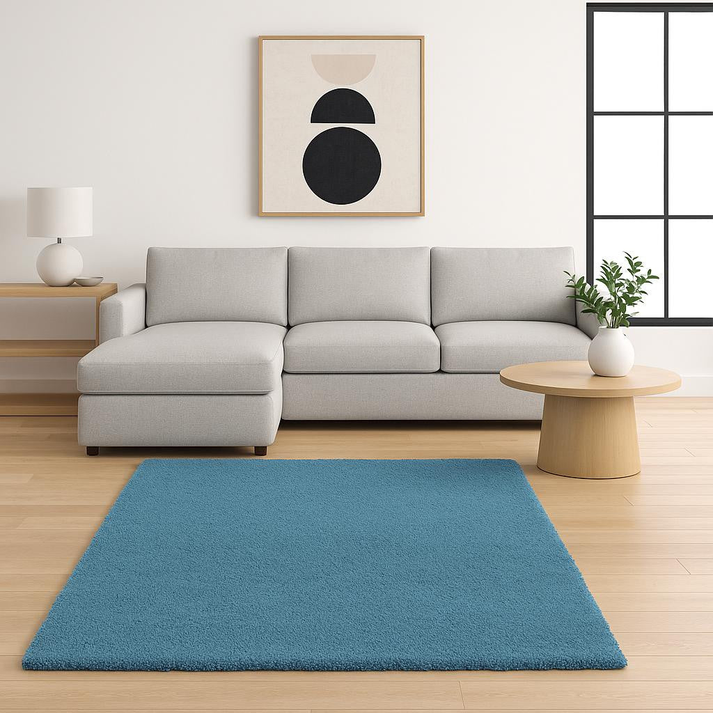 8' Blue Hand Woven Round Rug-Area Rugs-DECOROLALA