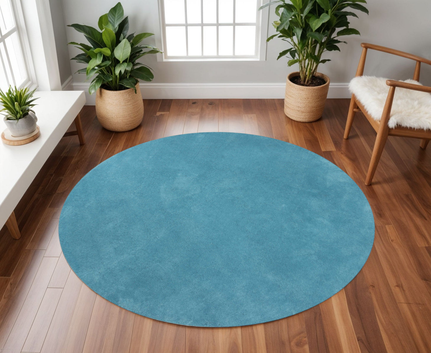 8' Blue Hand Woven Round Rug-Area Rugs-DECOROLALA