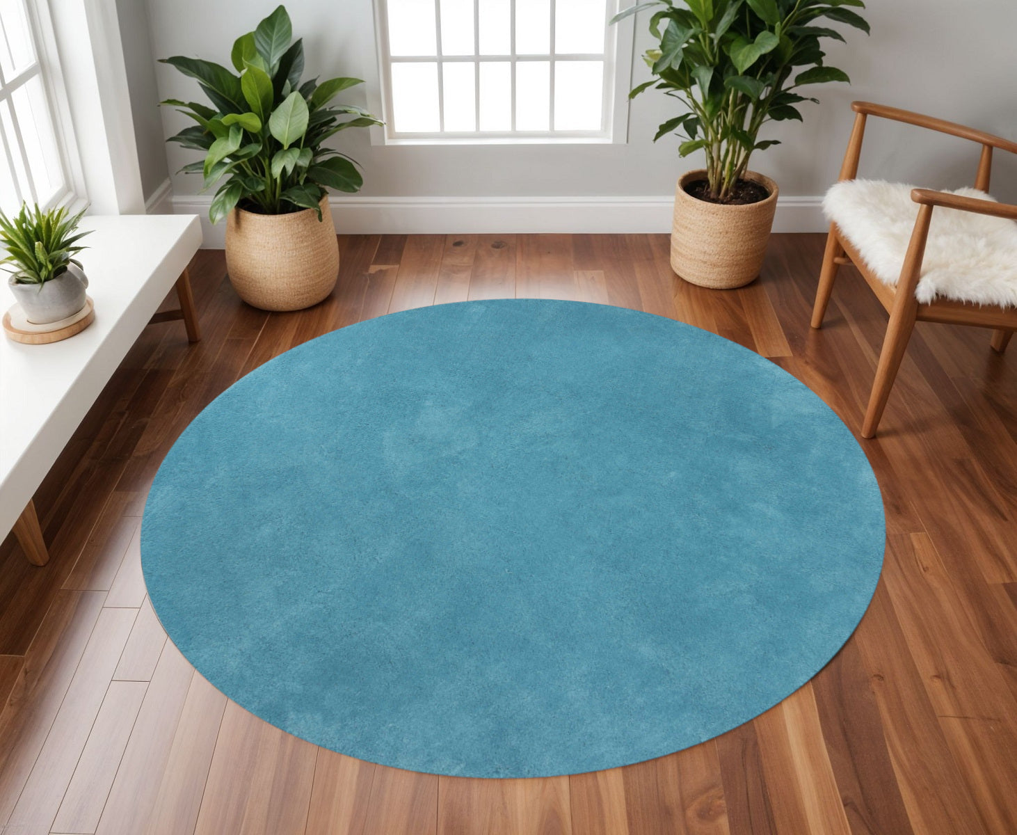 8' Blue Hand Woven Round Rug-Area Rugs-DECOROLALA