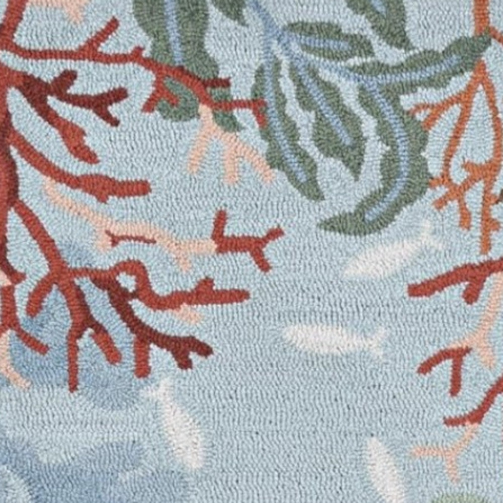 8' Blue Red And Pink Fish and Coral Hand Hooked Runner Rug-Area Rugs-DECOROLALA