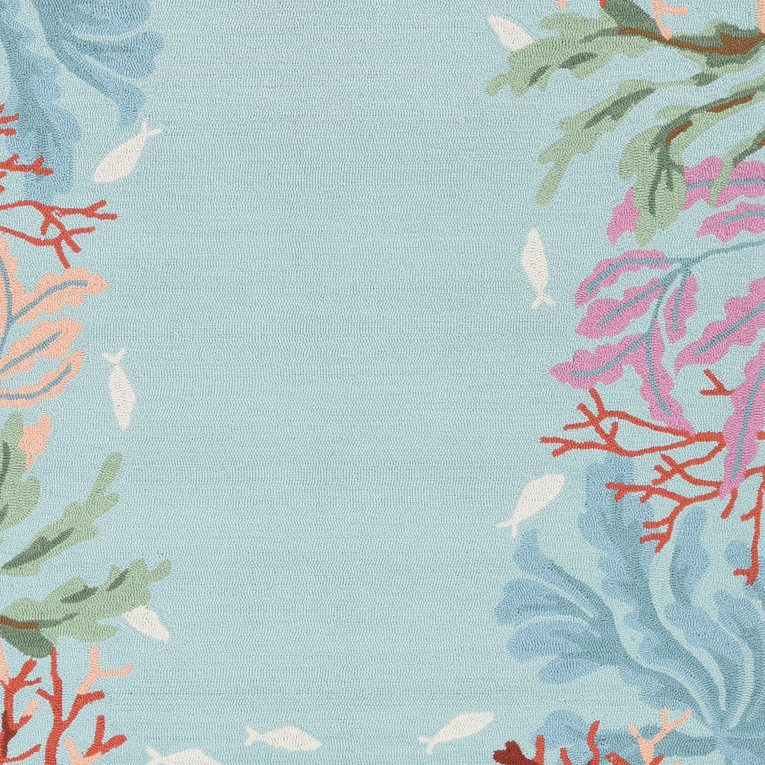 8' Blue Red And Pink Fish and Coral Hand Hooked Runner Rug-Area Rugs-DECOROLALA