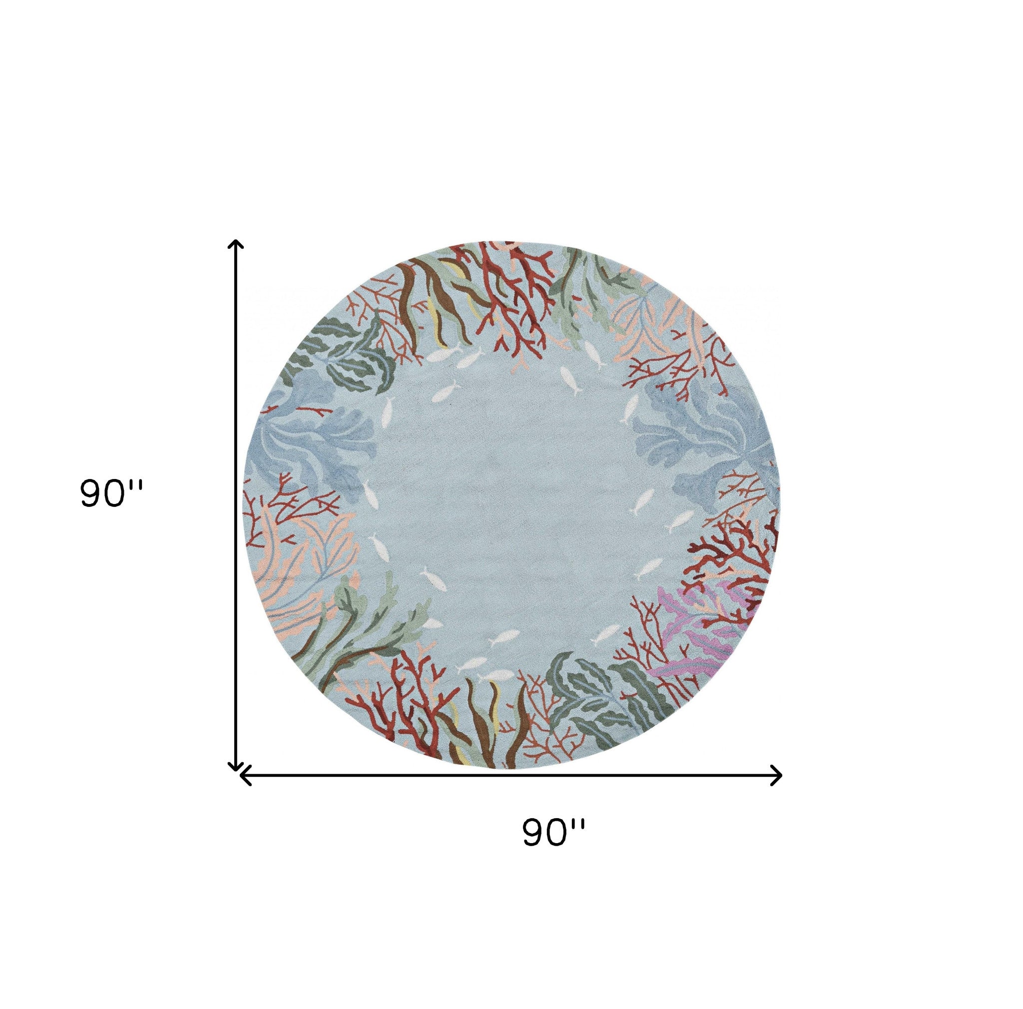 8' Blue Red And Pink Fish and Coral Hand Hooked Runner Rug-Area Rugs-DECOROLALA