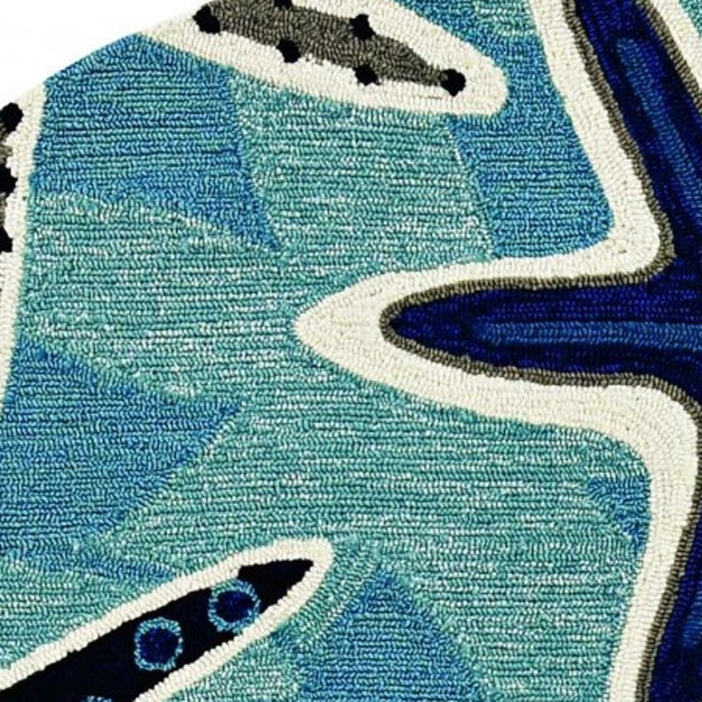 8' Blue Round Abstract Indoor Outdoor Area Rug-Outdoor Rugs-DECOROLALA