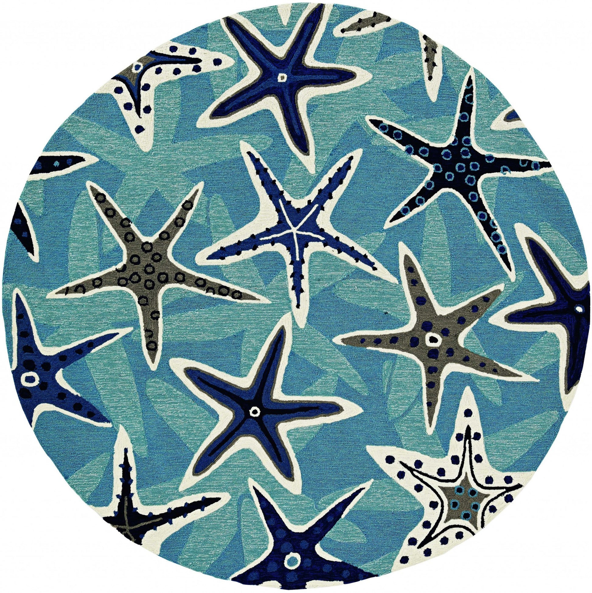 8' Blue Round Abstract Indoor Outdoor Area Rug-Outdoor Rugs-DECOROLALA