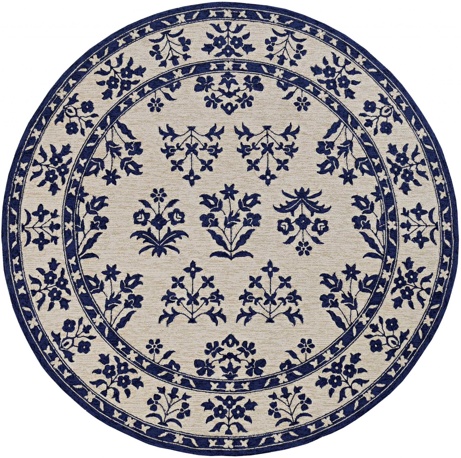 8' Blue Round Hand Tufted Area Rug With UV Protection-Area Rugs-DECOROLALA