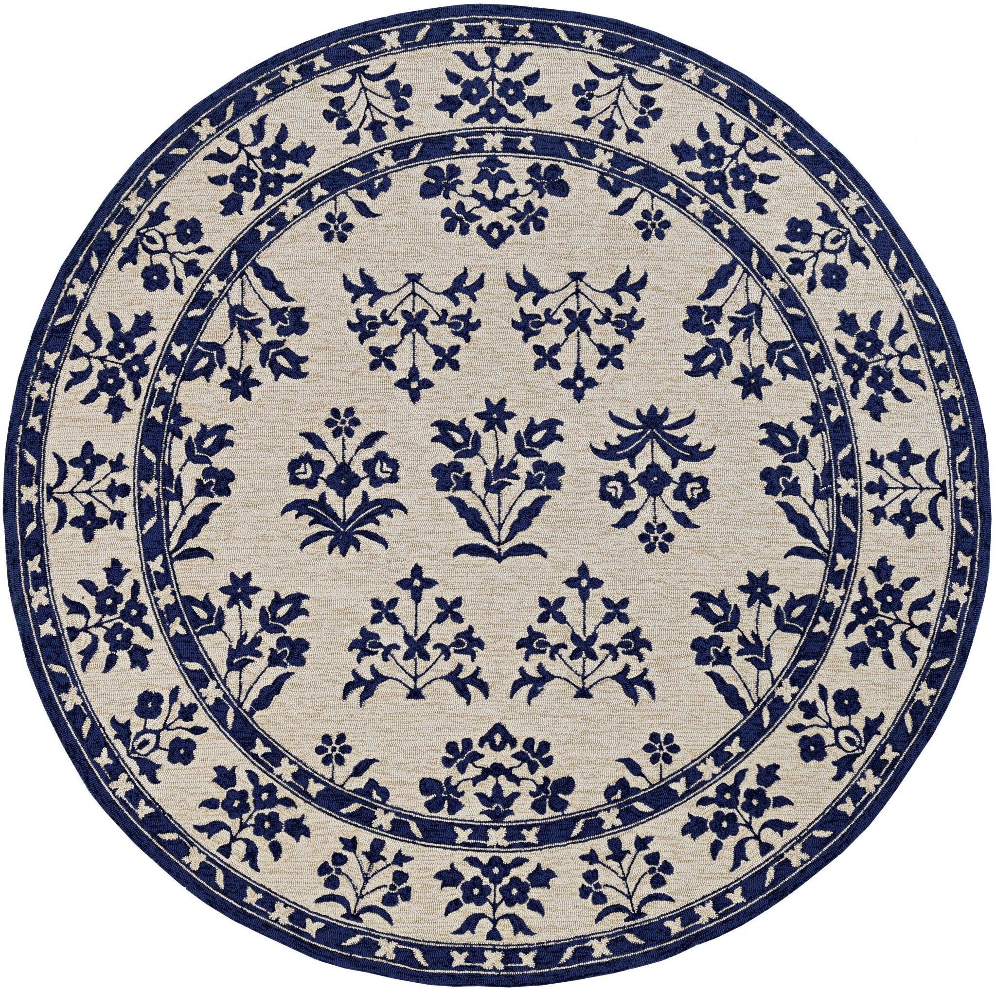 8' Blue Round Hand Tufted Area Rug With UV Protection-Area Rugs-DECOROLALA